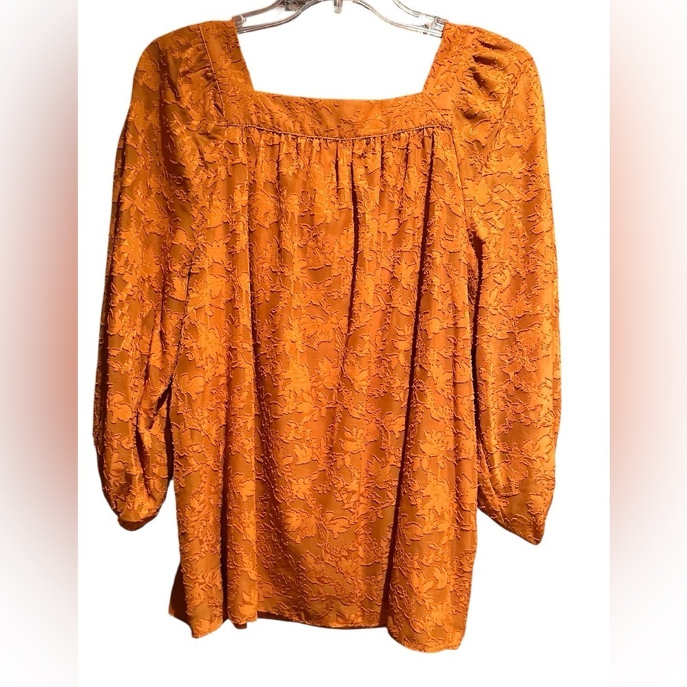 NWT LC Lauren Conrad Burnt Orange Floral Blouse Size Medium Boat Neck - Picture 10 of 15